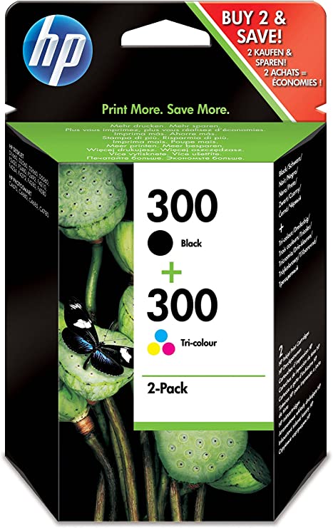 HP CN637EE 300 Original Ink Cartridges, Black and Tri-color, Pack of 2 inks - No Box