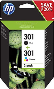 HP 301 Original Ink Cartridges, Black and Tri-Colour, Pack of 2 Inks N9J72AE