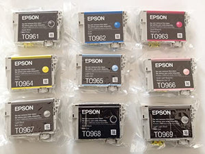 Full Set of 9 Genuine - Epson R2880 ink cartridge T0961 Black T0962 Cyan T0963 Magenta T0964 Yellow T0965 Vivid Light Magenta T0967 Cyan T0966 Light Light Black T0968 Matte Black T0969 Light Light Black