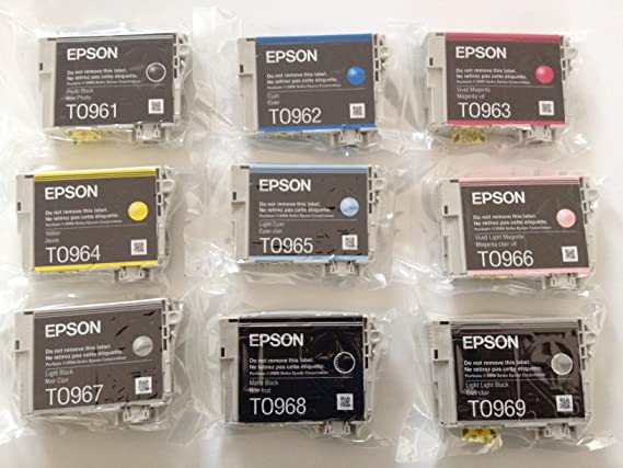 Full Set of 9 Genuine - Epson R2880 ink cartridge T0961 Black T0962 Cyan T0963 Magenta T0964 Yellow T0965 Vivid Light Magenta T0967 Cyan T0966 Light Light Black T0968 Matte Black T0969 Light Light Black