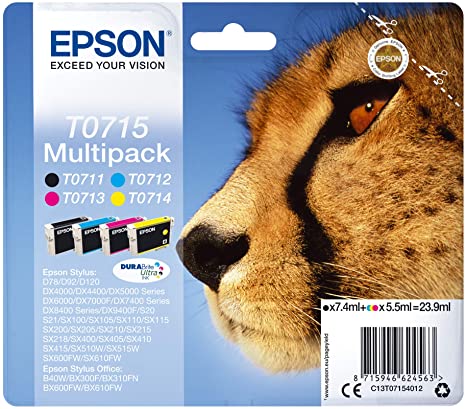 Epson T0715 Black & Colour Ink Cartridge 4 Pack (Original)