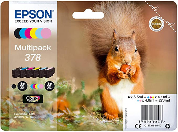 Epson 378 Squirrel Multipack Inkjet Cartridge, Black/Cyan/Magenta/Yellow/Light Cyan/Light Magenta, Pack of 6, Amazon Dash Replenishment Ready