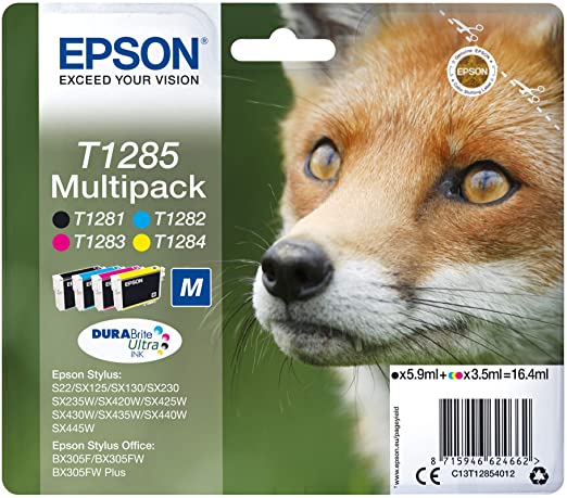 Epson T1285 Black & Colour Ink Cartridge 4 Pack (Original)
