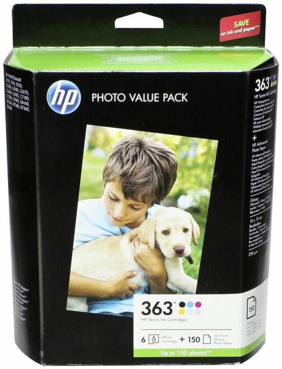 HP 363 Q7966EE Value Pack 6 Inks+150 Sheets Glossy Paper C5180 C7180 D7360 Exp