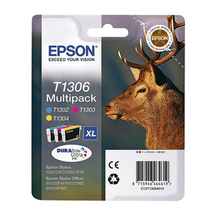 GENUINE EPSON STAG SERIES EXTRA HIGH CAPACITY INK CARTRIDGE 3 COLOUR PACK T1306